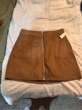Maurices Brown Suede-Look Front-Zip Mini Skirt